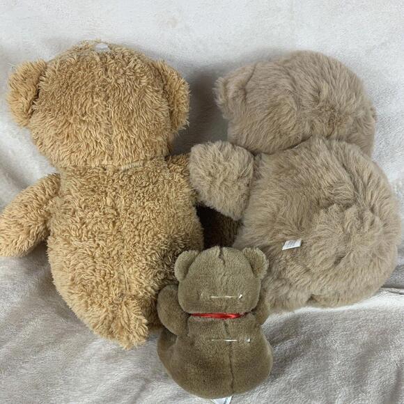 Teddy Bear Lot Of 3 Brown Plush Bears Blue Bow Stuffed Animal Toys - Picture 2 of 9